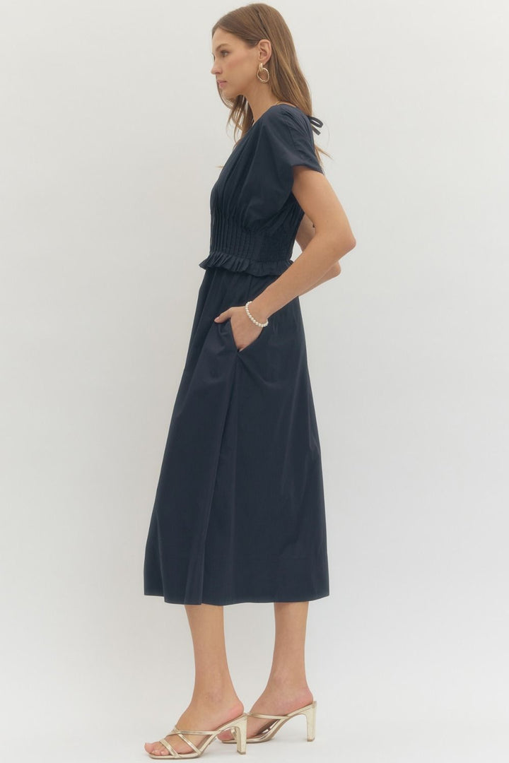 Solid Short Sleeve Midi Dress