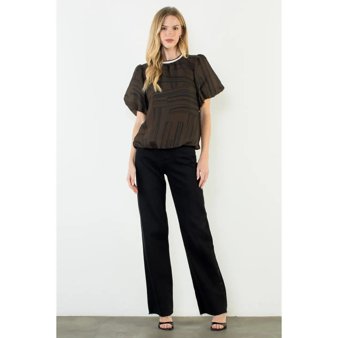 Puff Sleeve Zebra Print Top