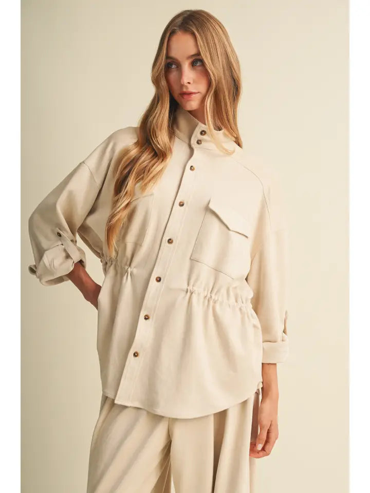 Suede-Finish Drawstring Utility Jacket