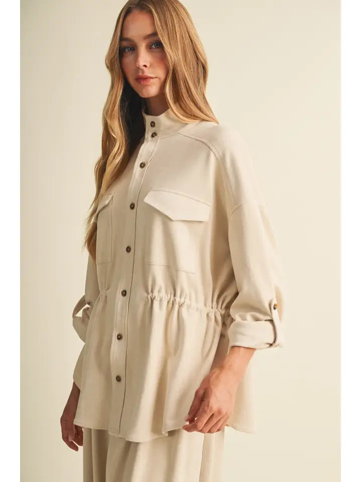 Suede-Finish Drawstring Utility Jacket
