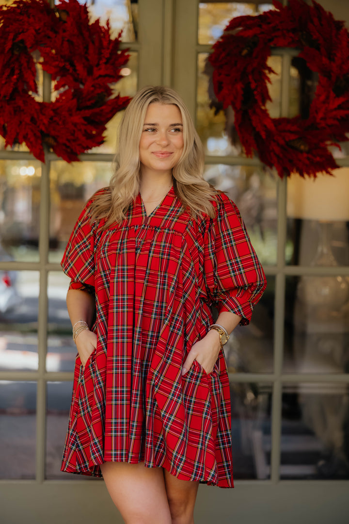 Plaid Puff Sleeve Dress