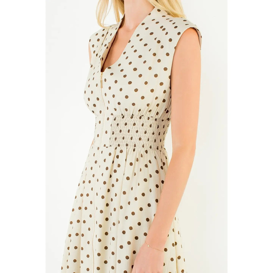 Sleeveless Zipper Polka Dot Dress