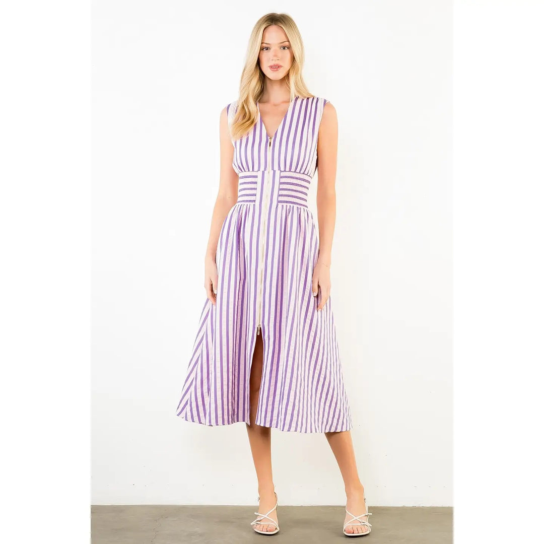 Vertical Stripe Zippered Dress