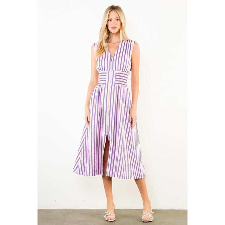 Vertical Stripe Zippered Dress