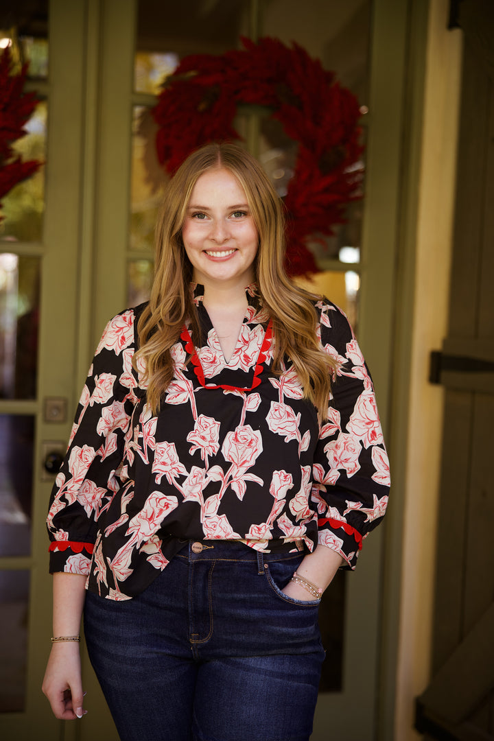 Holiday Floral Print Top