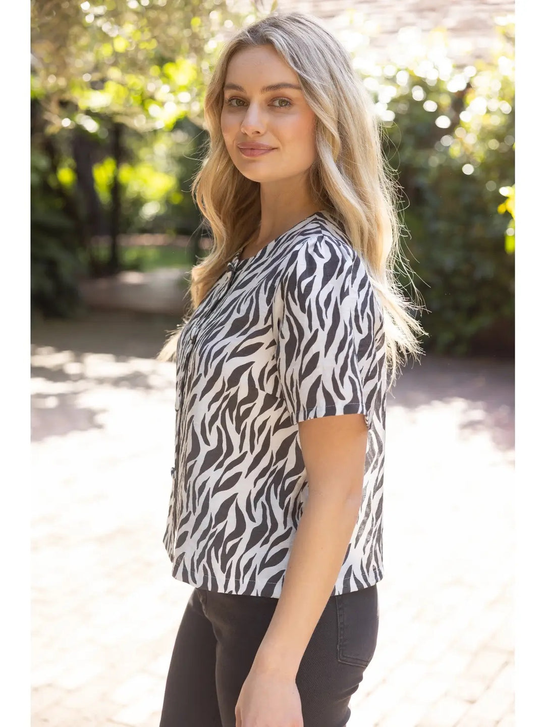 Cover Button Down Animal Print Top