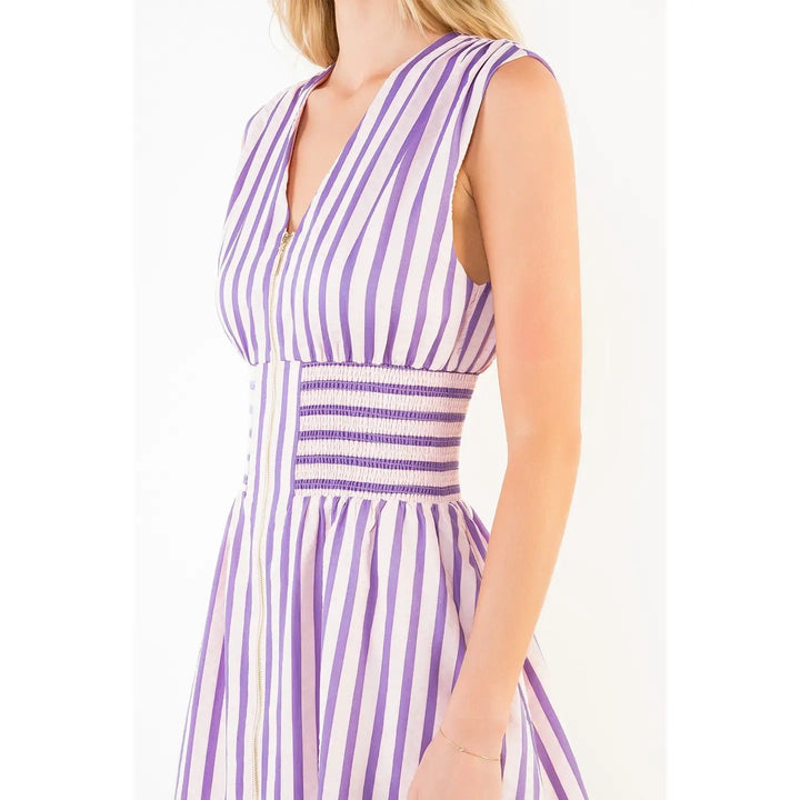 Vertical Stripe Zippered Dress