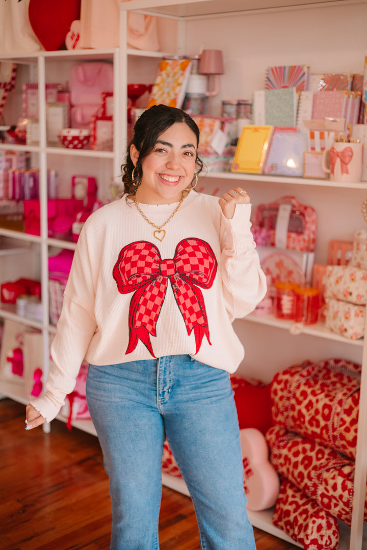 Ice Pink Waffle Bow Sweatshirt