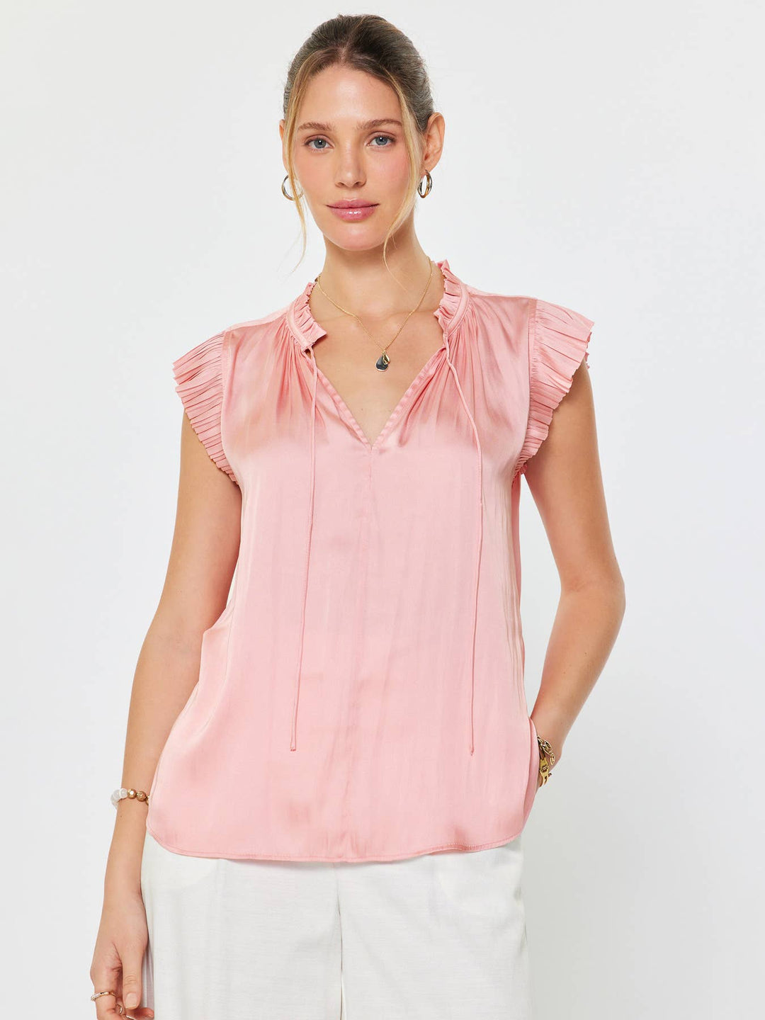 Pleated Short Sleeve Blouse