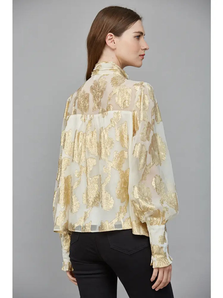 Metallic Jacquard Chiffon Blouse