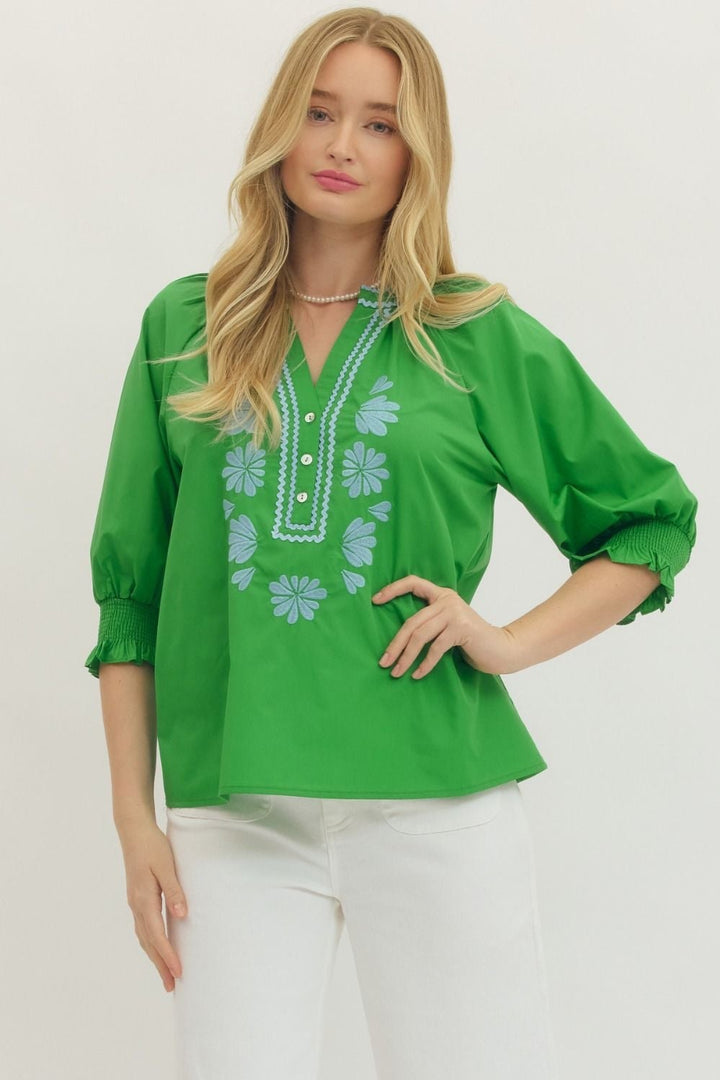 Embroidered Long Sleeve Top