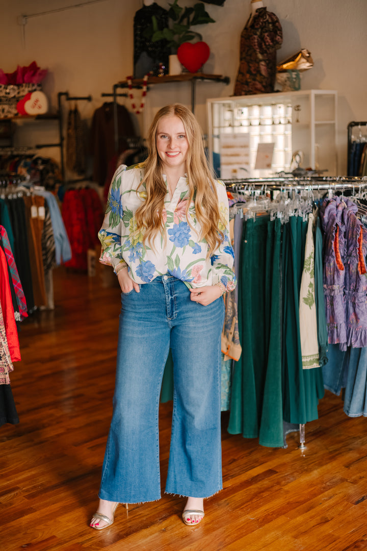 Long Sleeve Smocked Blouse