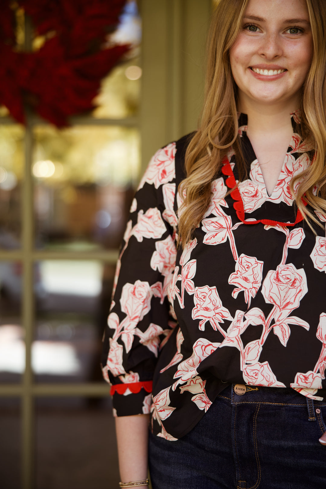 Holiday Floral Print Top