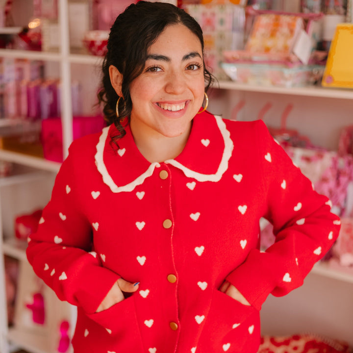 Heart Pointelle Peter Pan Cardigan