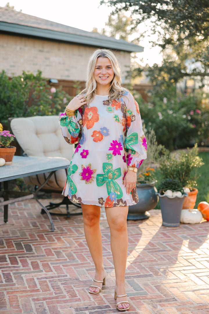 Bubble Sleeve Floral Dress