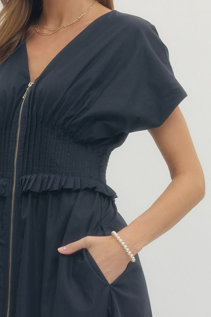 Solid Short Sleeve Midi Dress