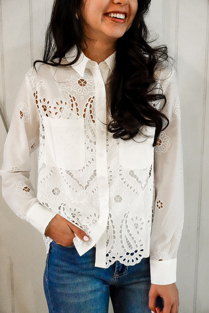 Lace Button Down Top