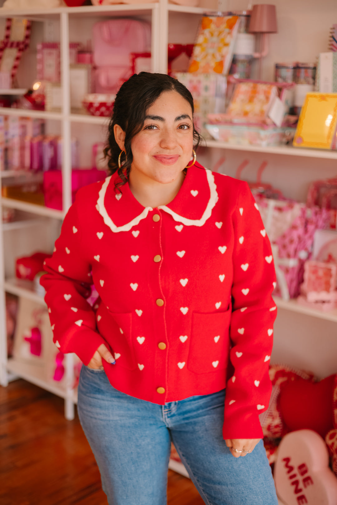 Heart Pointelle Peter Pan Cardigan