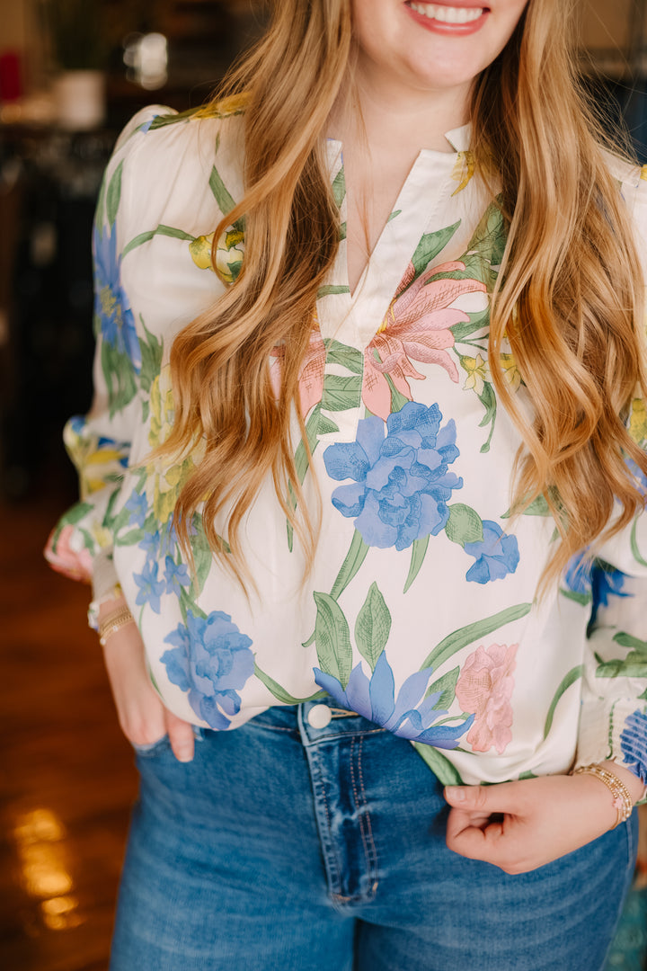 Long Sleeve Smocked Blouse