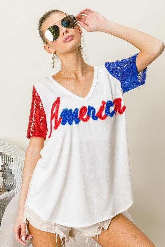 Metallic Letter America Top