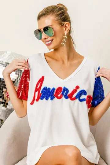 Metallic Letter America Top