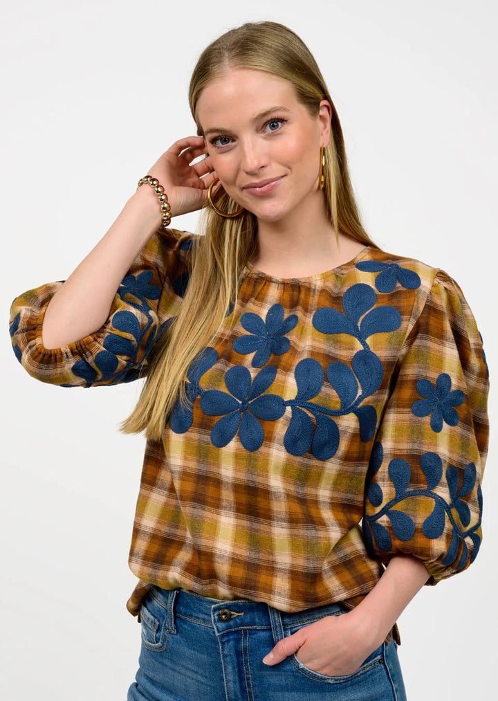 Plaid Embroidered Top