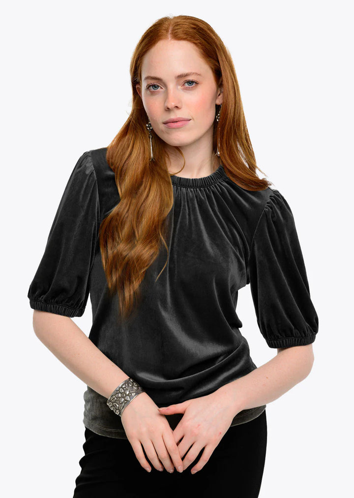 Velvet Rouched Neck Top