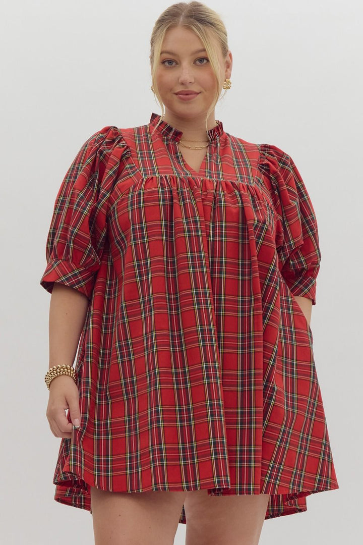 Plaid Puff Sleeve Dress