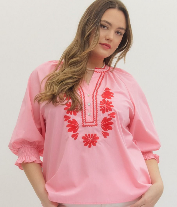 Embroidered Long Sleeve Top