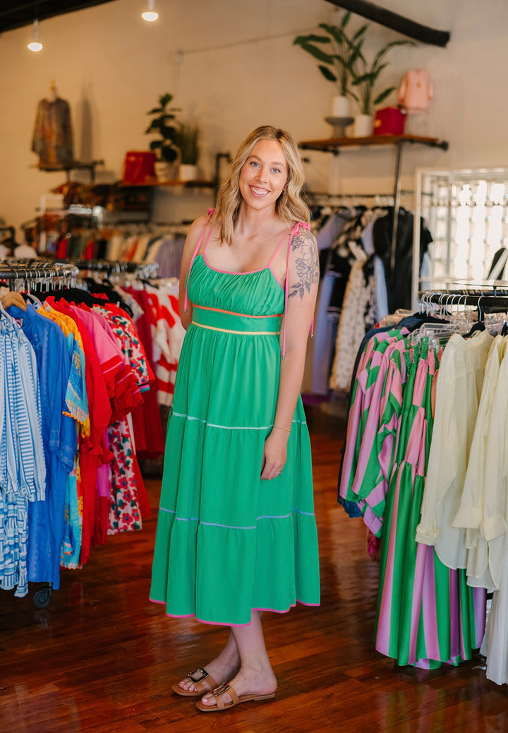 Shoulder Tie Midi Dress