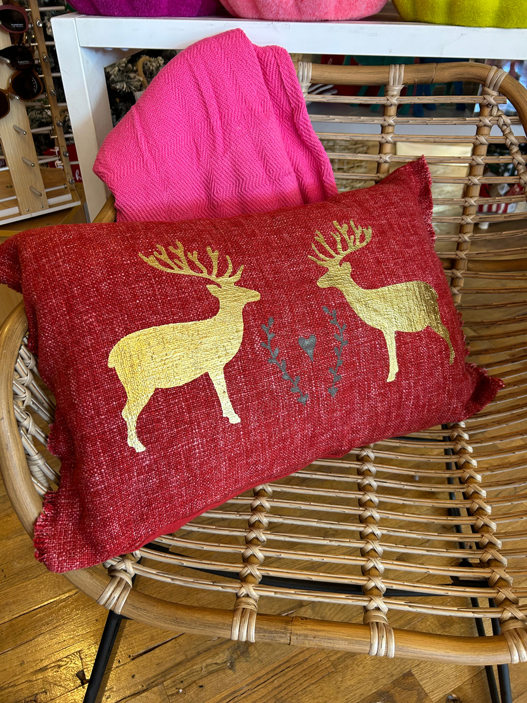 Lumbar Pillow With Gold Foil Deer