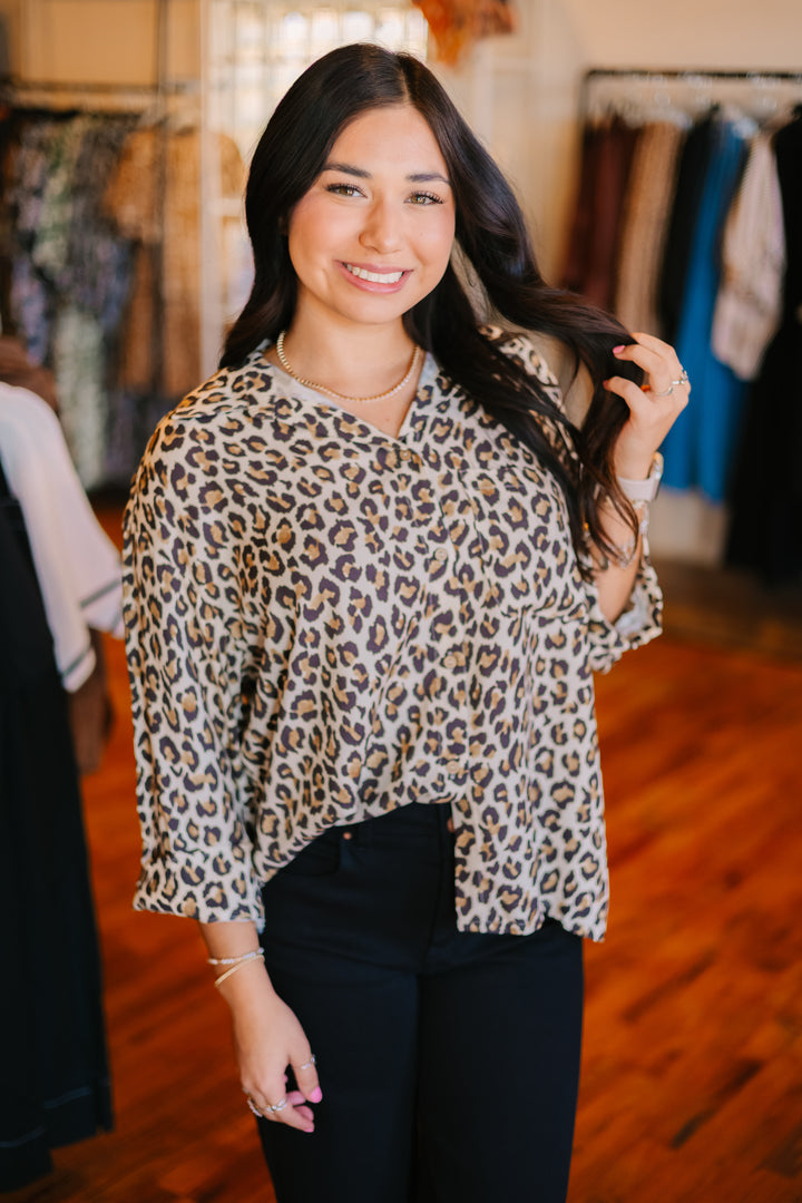 Animal Print Button Up Top