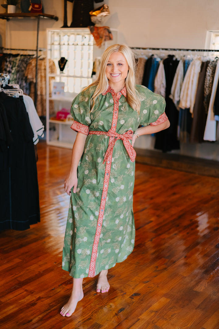 Floral Puff Sleeve Midi Dress