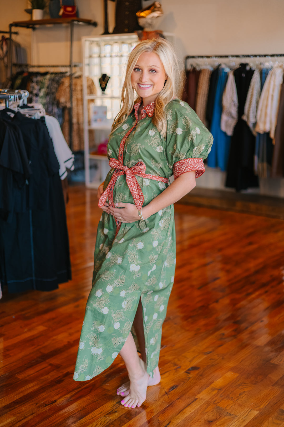 Floral Puff Sleeve Midi Dress