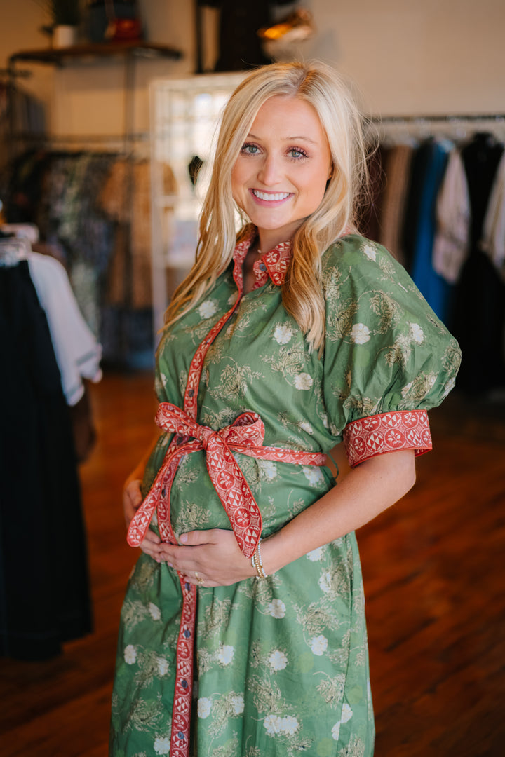 Floral Puff Sleeve Midi Dress