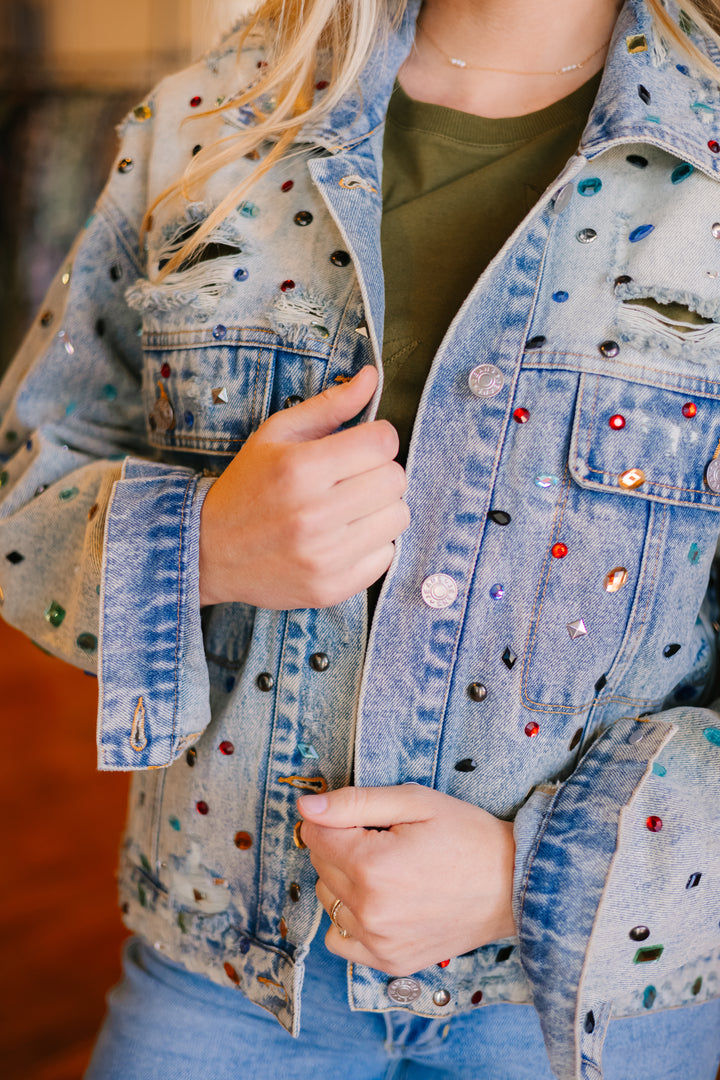 Distressed Jewel Denim Jacket