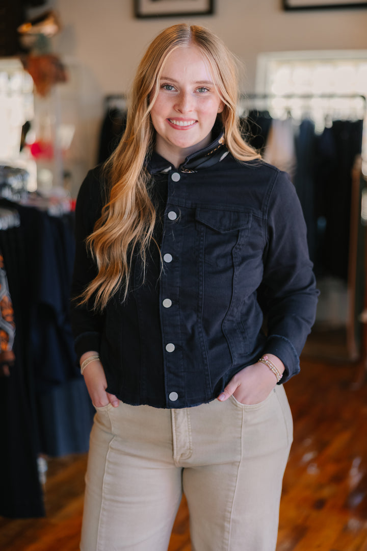 The Black Denim Jacket With Black Stirrups
