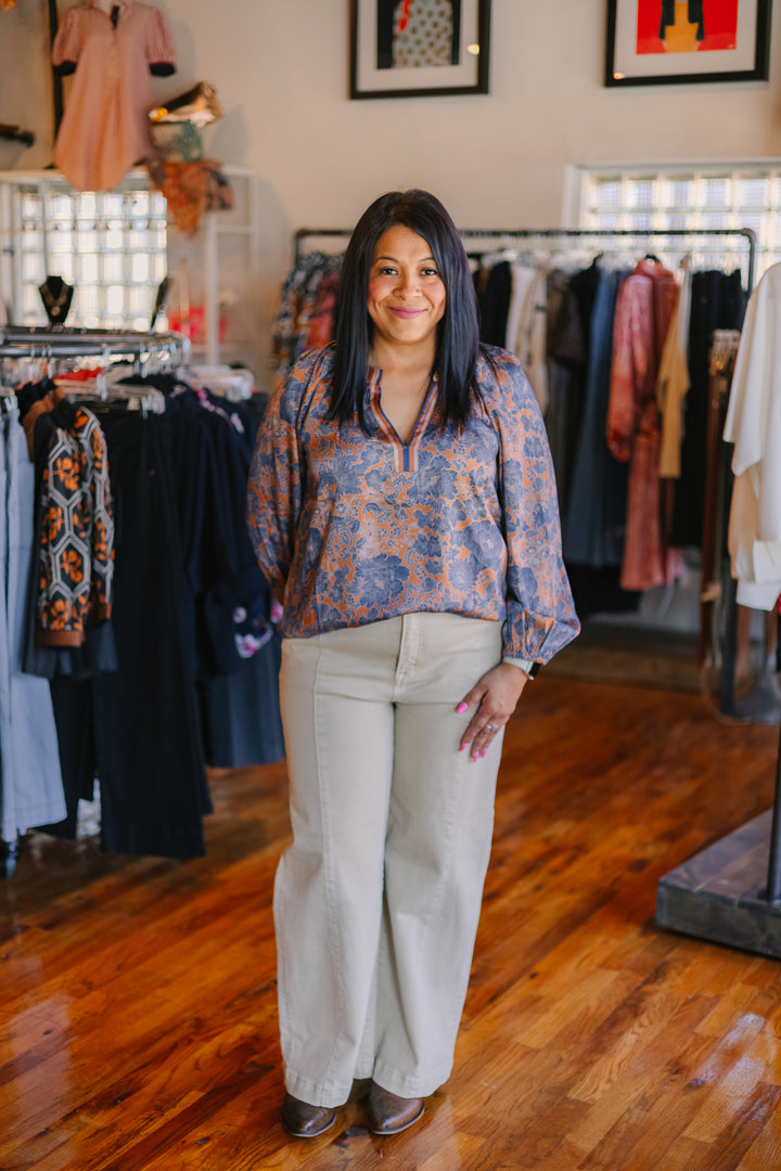 Pleated Long Sleeve Blouse