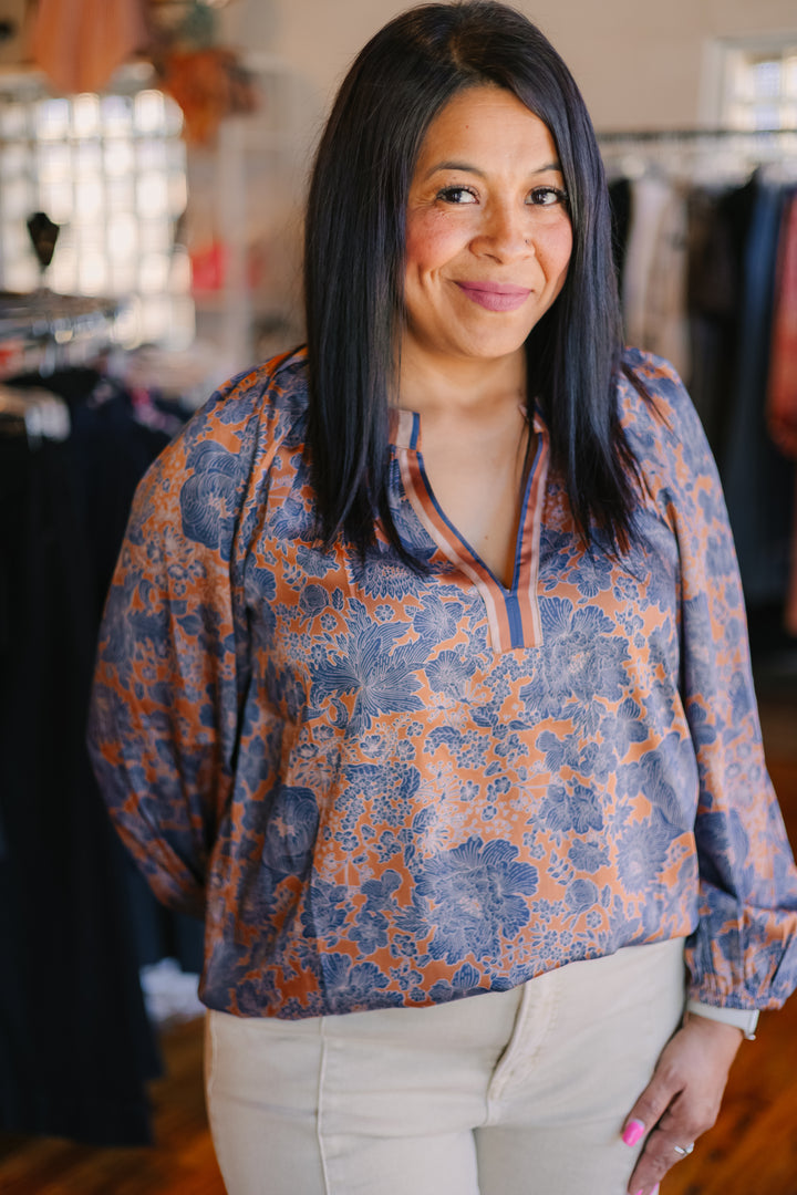 Pleated Long Sleeve Blouse