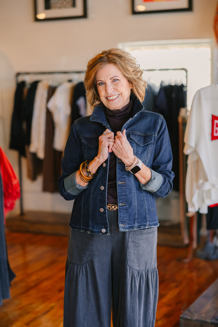 The Dark Denim Jacket Horse With Straps