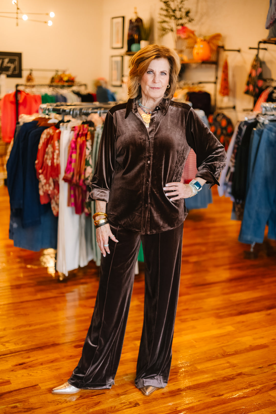 Velvet Pintuck Seam Pant