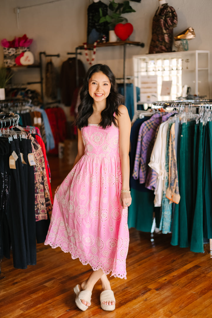 Sleeveless Eyelet Midi Dress