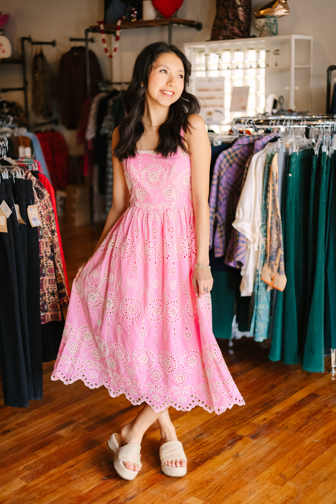 Sleeveless Eyelet Midi Dress