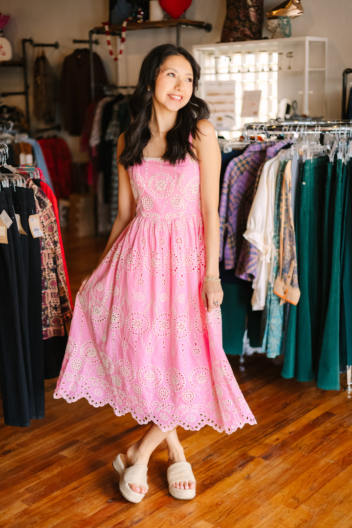 Sleeveless Eyelet Midi Dress