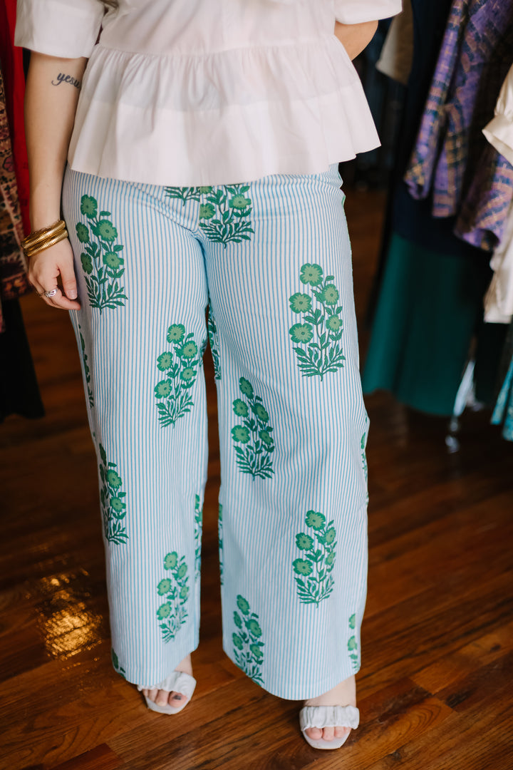 Striped Floral Wide Leg Pant