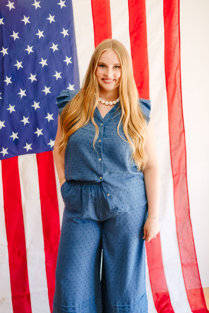 Ruffle Sleeve Button Down Top