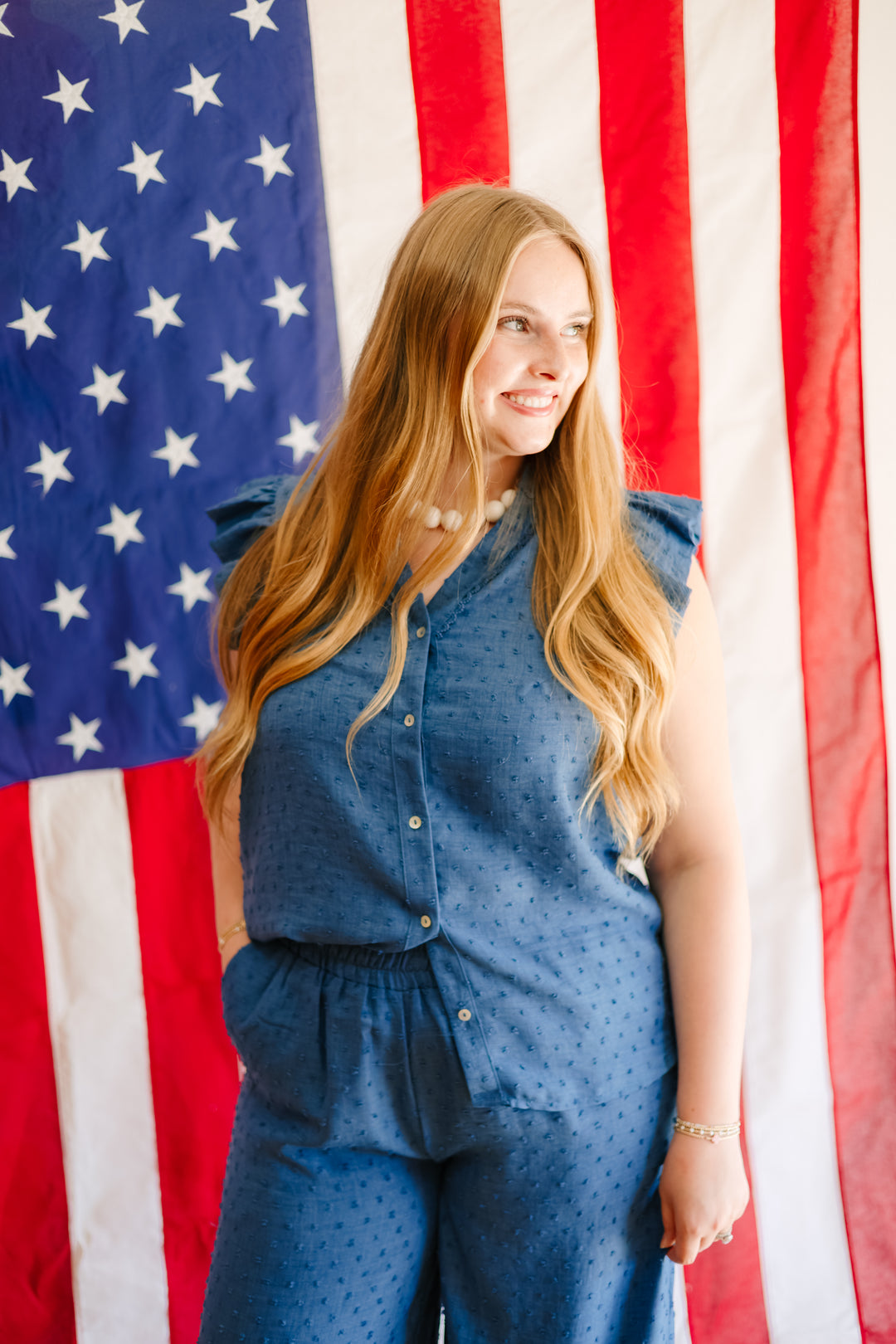 Ruffle Sleeve Button Down Top