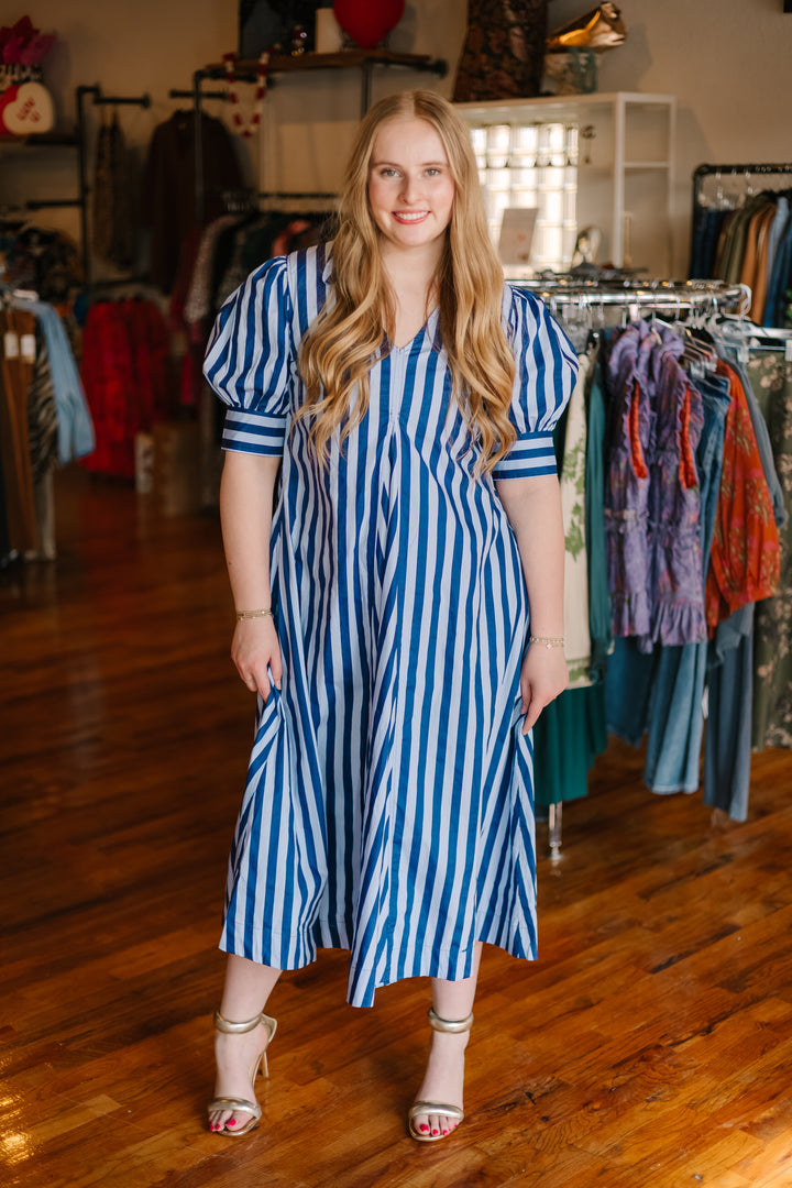 Striped V-Neck Midi Dress