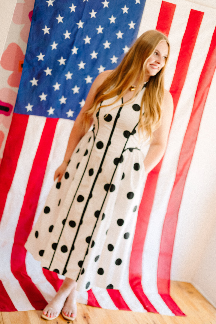Polka Dot Halter Midi Dress