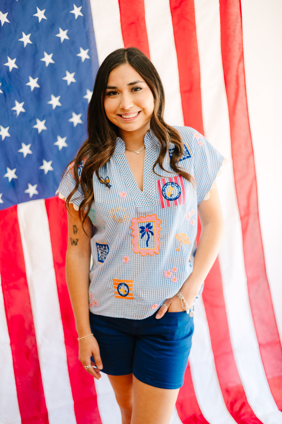Short Sleeve Gingham Top